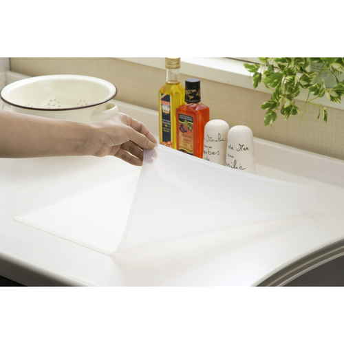 調理台マット シリコン保護マット 46×36cm シリコン製 透明で滑らかな質感のシリコンマットが広がっている様子