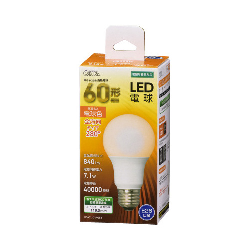 ＬＥＤ電球　Ｅ２６　６０形相当　電球色画像