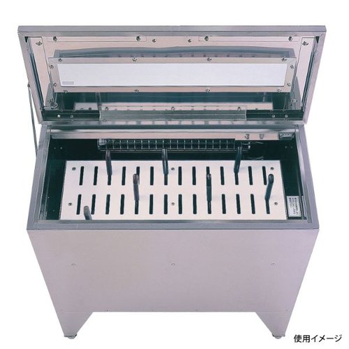 器具殺菌庫 乾燥式紫外線殺菌庫 DS-118 ピオニーコーポレーション 光沢のある白いカバーの上部が見える、扉が開いている状態