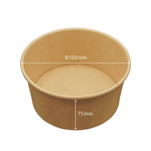 どんぶり容器 クラフト カップ 1000ml 本体 パックスタイル クラフト素材のカップが正面を向いている状態、透明なリッドが付いている。