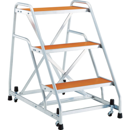 ｱﾙﾐ製作業用踏台 ﾏｸﾞﾈｯﾄ保持ｷｬｽﾀｰ 高さ0.9m3段 1台画像