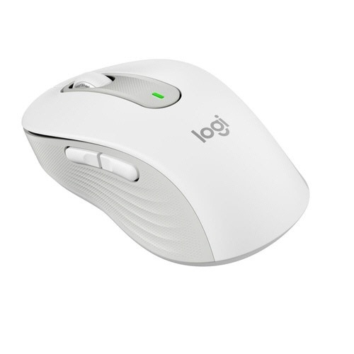 Signature　M650　ワイヤレスマウス　フォービジネス　Mサイズ　オフホワイト　1個 側面から見た留め具が付いたオフホワイトのワイヤレスマウス
