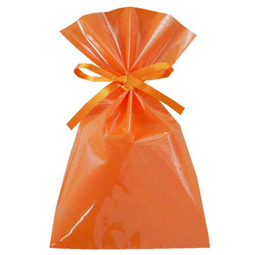 ソフトバッグクリア 2穴リボン巾着 S4 オレンジ画像