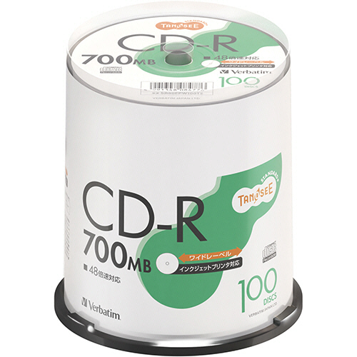 ﾃﾞｰﾀ用CD-R 700MB 48倍速 ﾎﾜｲﾄﾜｲﾄﾞﾌﾟﾘﾝﾀﾌﾞﾙ ｽﾋﾟﾝﾄﾞﾙｹｰｽ 1ﾊﾟｯｸ(100枚)画像