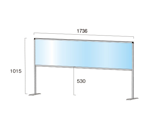 パーテーションスタンド　450×1700mm　ハイ　（塩ビ仕様） クリアな塩ビ素材で構成された高いパーテーションスタンドが立っている様子
