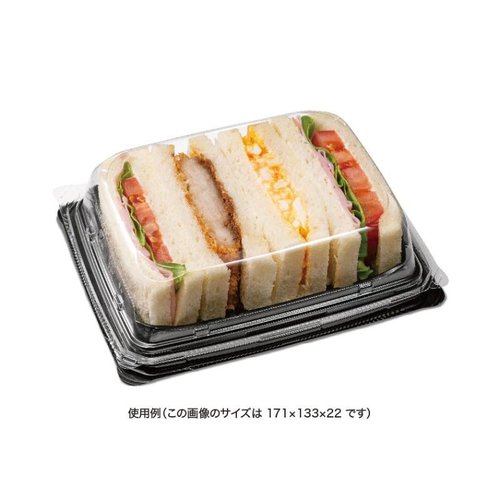 サンドイッチ容器 バイオ リバサンド 2BR 白 リスパック 透明な容器に入ったサンドイッチが2つ並んでいる様子