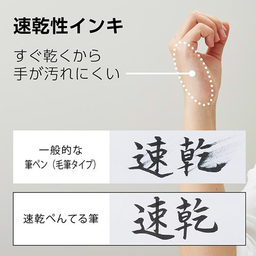 速乾ぺんてる筆　カートリッジ　黒　10セット 複数のカートリッジが並べられた状態、透明な袋に収められている様子。