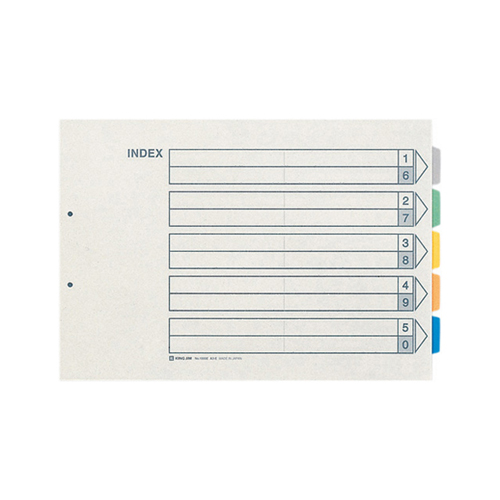 ｶﾗｰｲﾝﾃﾞｯｸｽ A3ﾖｺ 2穴 5色5山+扉紙 1ﾊﾟｯｸ(10組)画像