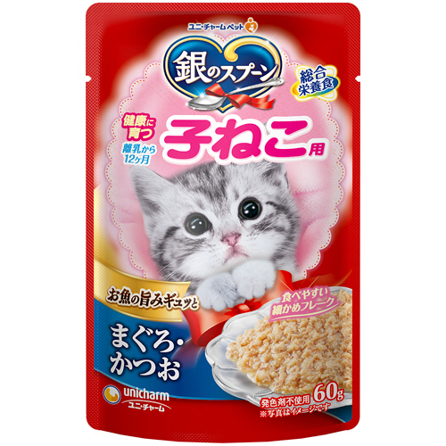 銀のｽﾌﾟｰﾝ ﾊﾟｳﾁ(ｳｪｯﾄ) 健康に育つ子猫 まぐろ･かつお 60g 1ｾｯﾄ(16ﾊﾟｯｸ)画像