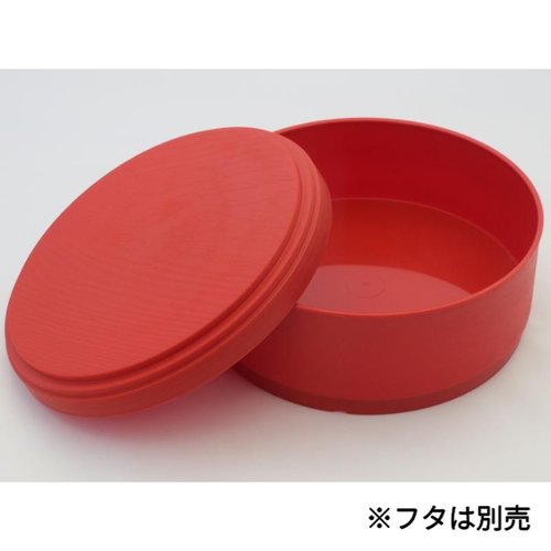 弁当容器 新わっぱめし(14)本体 赤 ニシキ [ケース販売] 鮮やかな赤色の丸い弁当容器が横向きに並ぶ様子