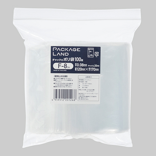 ﾁｬｯｸ付ﾎﾟﾘ袋 ﾖｺ120×ﾀﾃ170×厚み0.08mm 1ﾊﾟｯｸ(100枚)画像