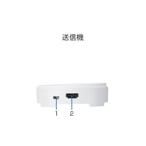 ワイヤレスプレゼンテーション　Type1 白い背景の上に斜めに配置された黒い長方形の本体が1台、USBコネクタが突き出た状態