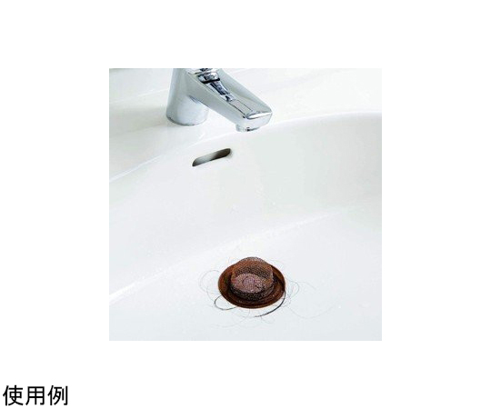 銅だい！洗面排水口の毛ごみキャッチ ポップアップ式対応 洗面排水口用の毛ごみキャッチがポップアップ式の排水口に設置された様子