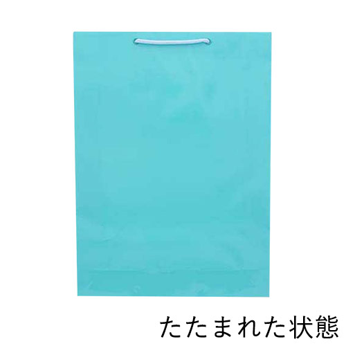 ツヤありPP加工！ライトブルーで持ち手紐付きの高級ギフトバッグ