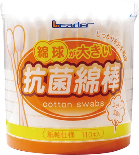 リーダー　綿球が大きい抗菌綿棒　１１０本入