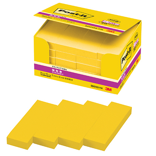 ﾎﾟｽﾄ･ｲｯﾄ ｴｺﾉﾊﾟｯｸ 強粘着ふせん 75×25mm ﾋﾞﾋﾞｯﾄｲｴﾛｰ 1ﾊﾟｯｸ(20冊)画像