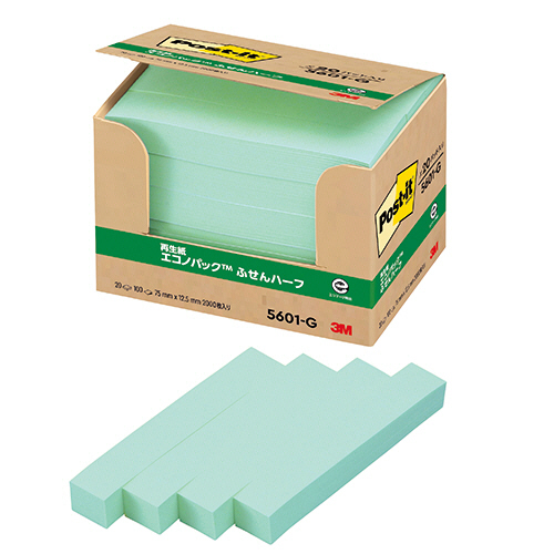 ﾎﾟｽﾄ･ｲｯﾄ ｴｺﾉﾊﾟｯｸ ふせんﾊｰﾌ 再生紙 75×12.5mm ｸﾞﾘｰﾝ 1ﾊﾟｯｸ(20冊)画像