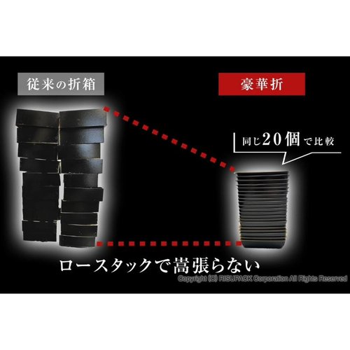 寿司容器 豪華折 2-5B 黒紅朱 リスパック 黒と赤の美しいデザインの容器が横から見える状態