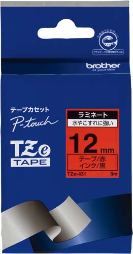 ピータッチ　ラミネート赤色テープ12mm黒文字×5画像