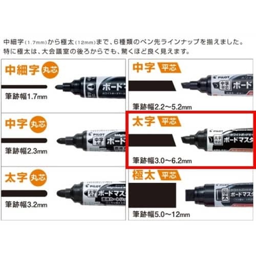 ボードマーカー　ボードマスター　太字平芯　赤 鮮やかな赤色の太字平芯のマーカーが立てられている状態