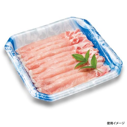 発泡トレー うましゃぶ20-20B ひおりブルー リスパック 鮮やかな青色のトレーが整然と並ぶ様子。