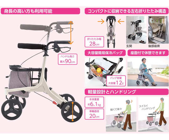 歩行車 ショッピングターン 横から見た状態で、ハンドルと車輪が見えるデザイン。