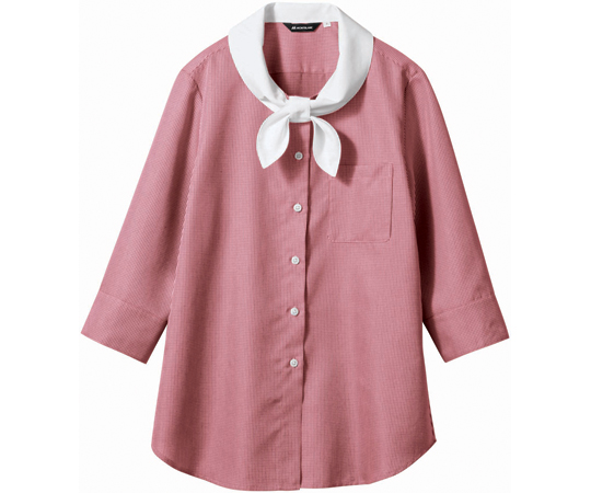 ブラウス レディス 7分袖 ワインチェック/白 7号画像