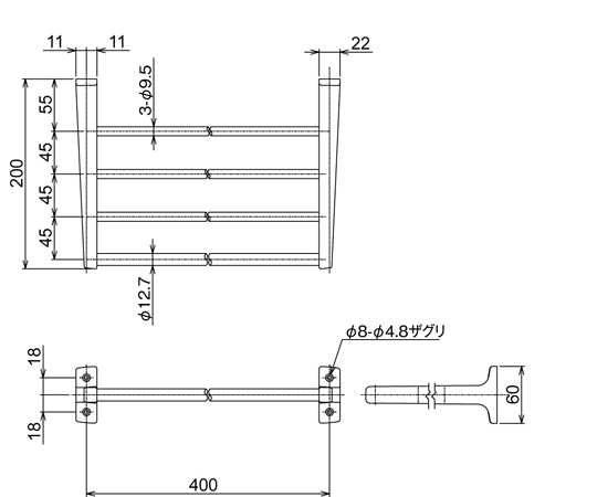 タオル棚　L400 白いタオルが整然と並べられた棚の様子