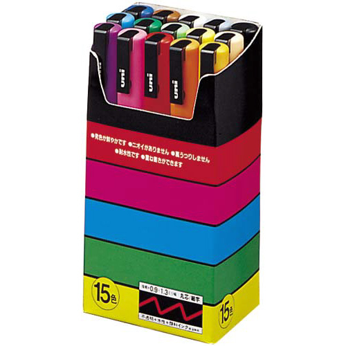 水性マーカー　ポスカ　細字　１５色セット画像