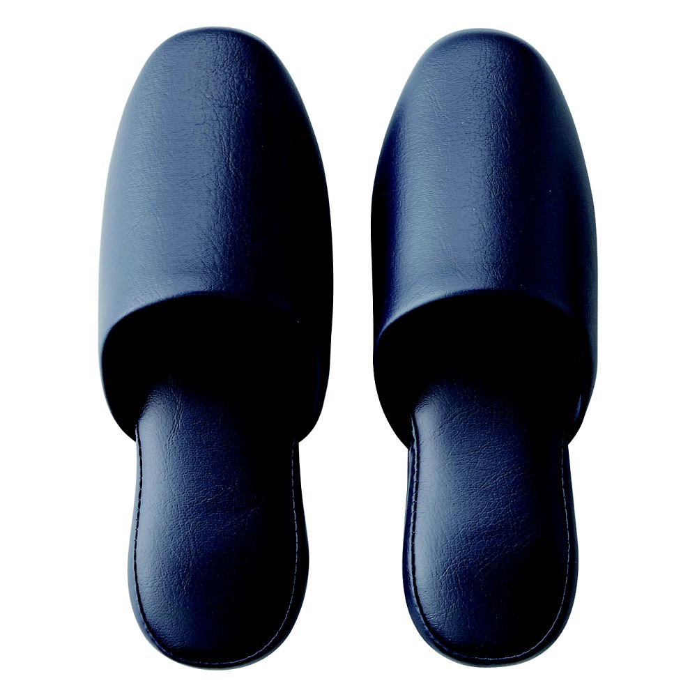 シボナシレザー風スリッパ 5足組 ネイビー L画像