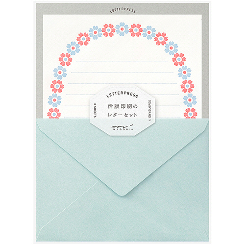 ﾚﾀｰｾｯﾄ 活版 花ﾌﾚｰﾑ柄 水色 1ｾｯﾄ(5ﾊﾟｯｸ)画像