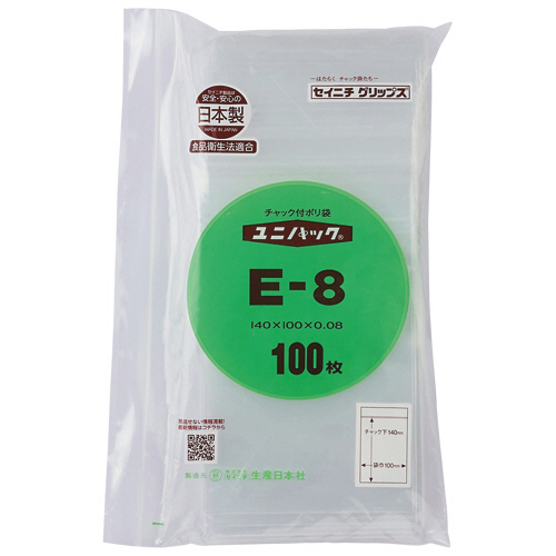 ﾕﾆﾊﾟｯｸ ﾁｬｯｸ付 ﾎﾟﾘｴﾁﾚﾝ ﾖｺ100×ﾀﾃ140×厚み0.08mm 1ﾊﾟｯｸ(100枚)画像