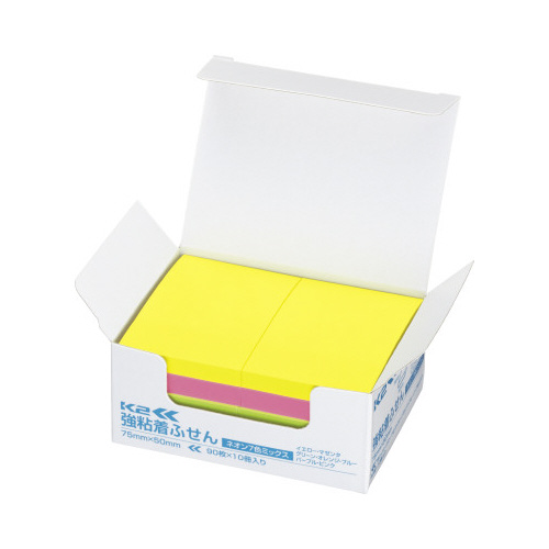 強粘着ふせん　Ｋ２　７５×５０　ネオン混色１０冊画像