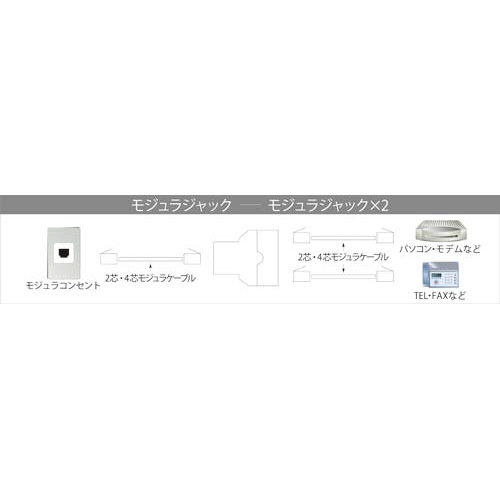 モジュラ2分岐延長アダプタ ベージュ アダプタの側面が視認できる角度で、端子部分がはっきりと見える状態