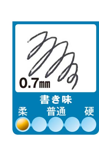 3色ボールペン リポータースマート3 赤軸 赤い軸のボールペンが立てて置かれ、3色のインクが一緒に見える状態