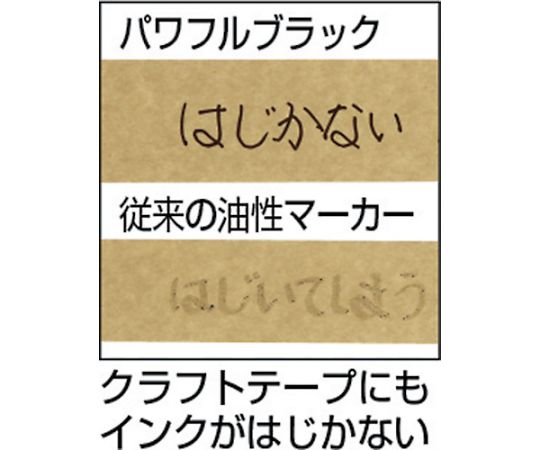 梱包用マーカー　パワフルブラック 商品の底部が見える状態で、黒いノズルが特長的に配置されている。