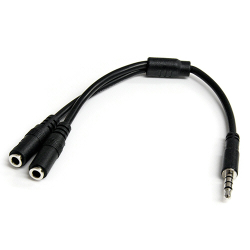 ｵｰﾃﾞｨｵ変換ｹｰﾌﾞﾙ 4極ﾐﾆﾌﾟﾗｸﾞ(ｵｽ)-3極ﾐﾆｼﾞｬｯｸ(ﾒｽ)×2 6cm ﾌﾞﾗｯｸ 1本