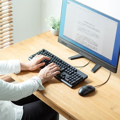 日本語109キーボード(USB)　ブラック　RoHS指令準拠(10物質)　1台 キーボードの各キーが鮮明に見える正面からの斜め視点