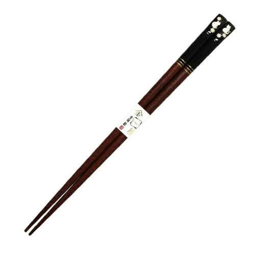 箸 23cm 金座 福ねこ漆塗 木製 黒画像