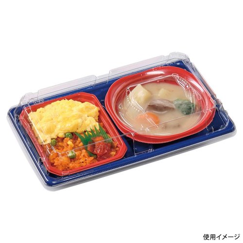 冷麺容器 SBセット26-15-1 ネイビー エフピコ 透明な容器が並び、内部の冷麺が見える様子