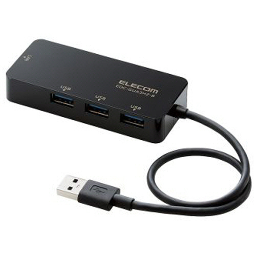 USB-A 1Gbps有線LANｱﾀﾞﾌﾟﾀｰ USBﾊﾌﾞ付 ﾌﾞﾗｯｸ RoHS指令準拠(10物質) 1個