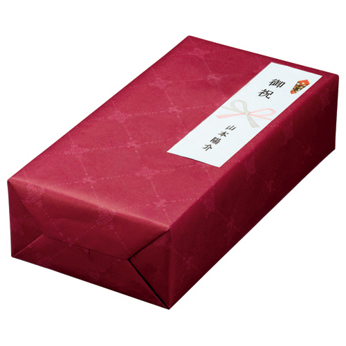 ﾀｶ印 OA対応ｼｰﾙ札紙 御中元 A5 1ﾊﾟｯｸ(100片:5片×20ｼｰﾄ) パッケージが傾斜した状態で、シートがわずかに見えている様子