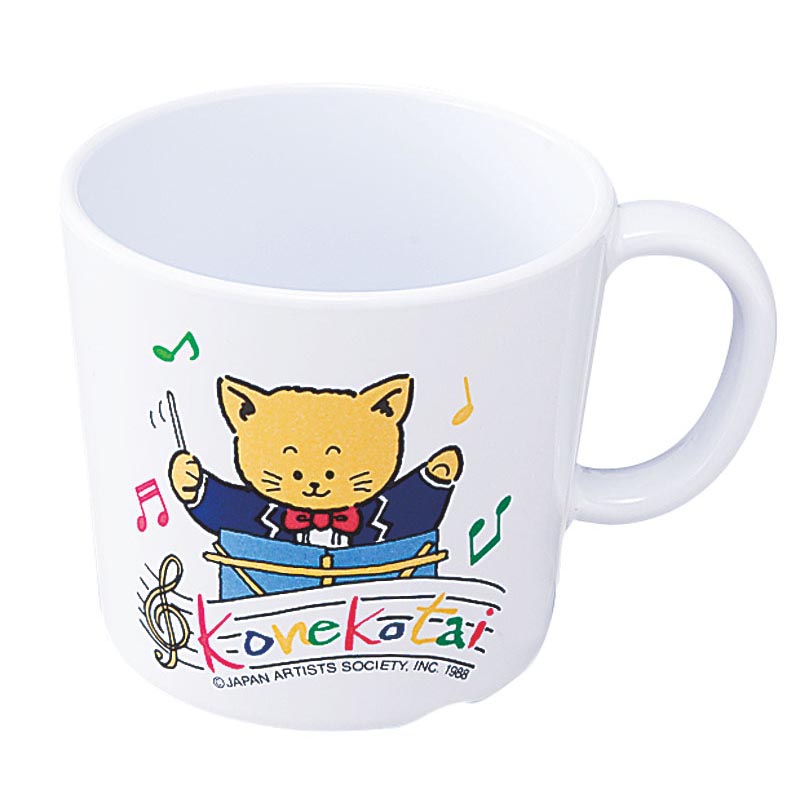 メラミン食器 お子様コップ L-115B 片手コップ(大) こねこたい ブルー エンテック画像