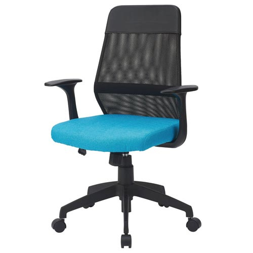 ミドルバックメッシュチェア　肘付　ブルー