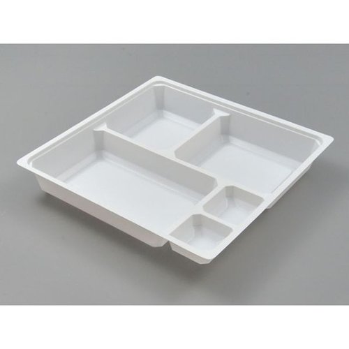紙BOX中仕切 70-70 A-1白 白の箱が横から見える状態で、内部に仕切りが設けられている様子。