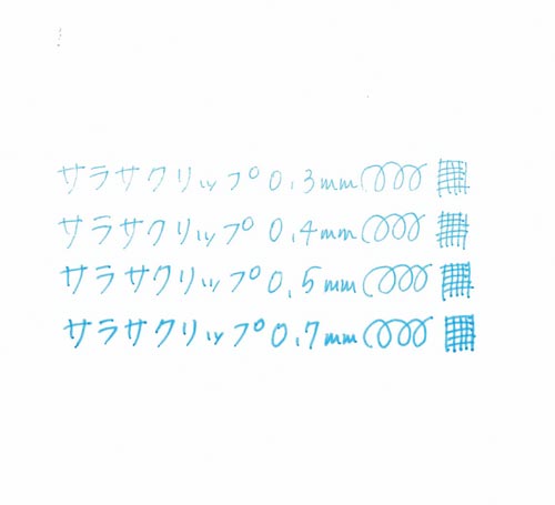 サラサクリップ 0.3mm ライトブルー 5本 異なる向きの5本のクリップが並んでいる様子