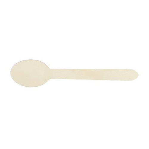 使い捨てスプーン 木製スプーン 160 単袋入 透明 中央化学 パッケージの中央に透明な袋に入った木製のスプーンが整然と並んでいる様子