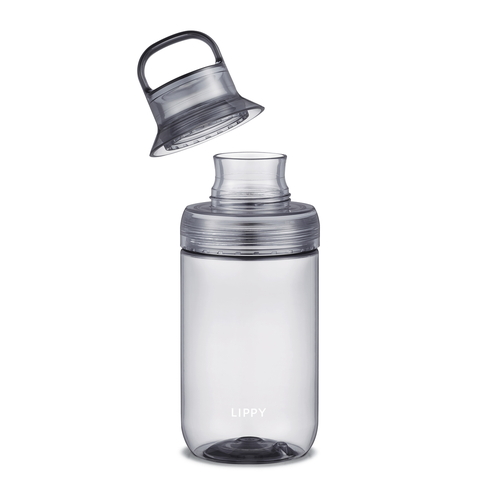 LIPPY　ウォーターボトル　700ml　グレー 透明なボトルに灰色のキャップが装着された状態