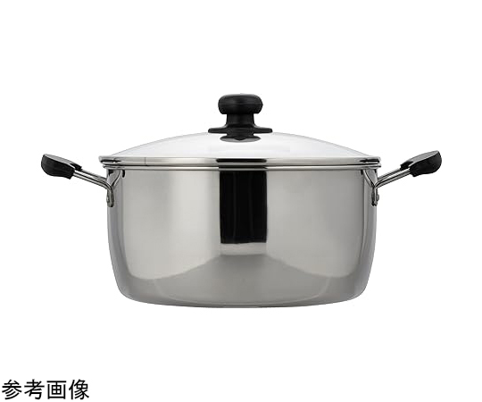 レシード IH対応両手鍋 20cm 光沢のある黒い表面の鍋が正面から見える状態，持ち手が両側に付いている。