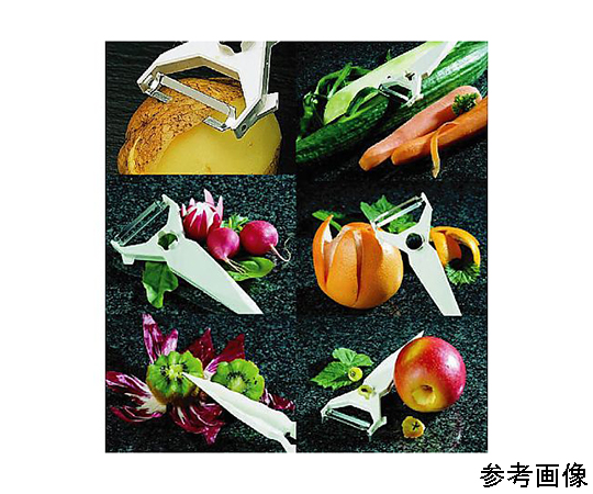 Y型ウェーブピーラー（トマトの皮むき用） 金属製の刃とプラスチック製のハンドルが一体化したデザイン、トマトを切り抜くためのウェーブ形状がはっきりと見える状態